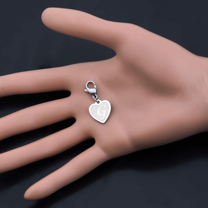 FAADBUK Initial Letter A-Z Alphabet Heart Charms for Jewelry Bracelet Keychain Necklace Initial Stainless steel Clasp Clip on Charm - Image 4